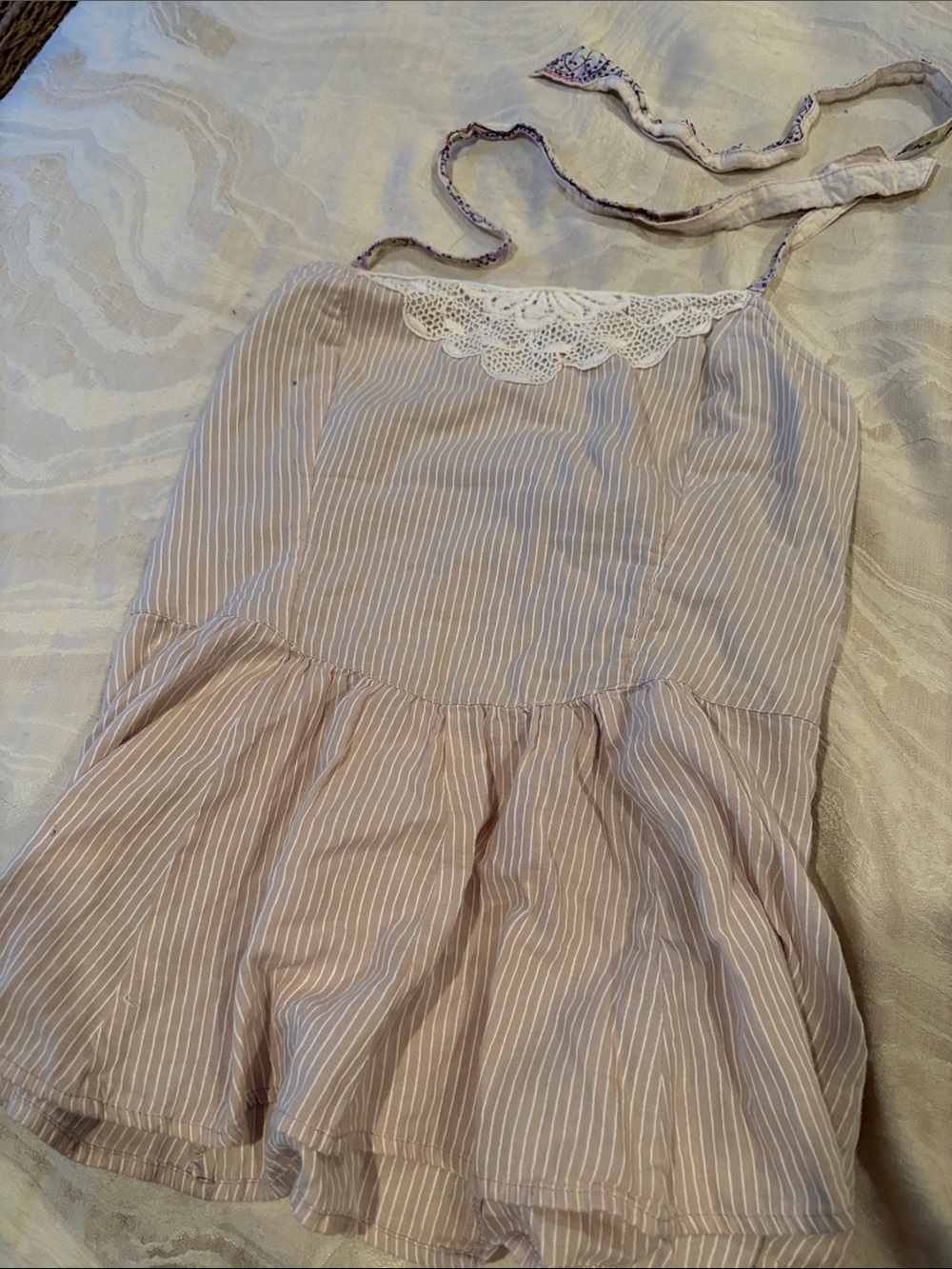 Striped Lace-Trim Pink Sleep Chemise